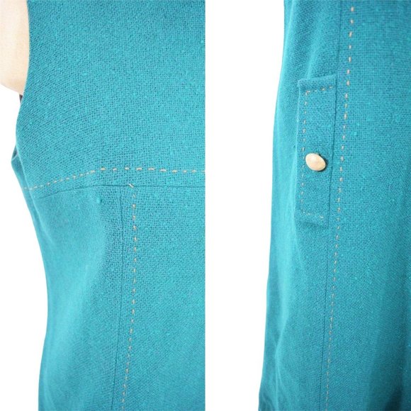 Vintage 1960s Mod Dress Green Sleeveless Shift | W 35" - Picture 4 of 5